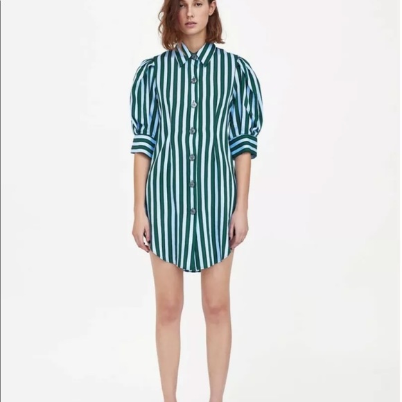Zara blue green and black striped dress sz M - Picture 6 of 6